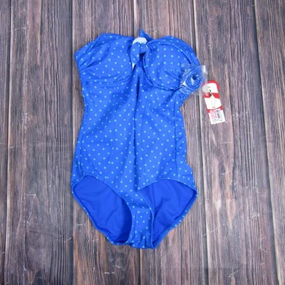 Spanx Swimsuit Womens 10 Medium Polka Dot Bandeau One Piece Shaping Bathing Suit - Image 1 of 4