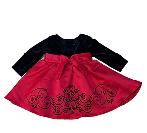 VESTIDO DE FIESTA EDICIONES RARAS, TOP DE TERCIOPELO ELÁSTICO NEGRO, FONDO SATINADO ROJO, 18M - Imagen 1 de 5