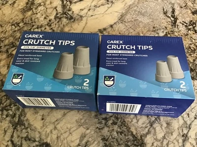 CAREX CRUTCH TIPS 7/8" DIAMETER - GRAY - LOT 2/PACKS - METAL REINFORCED BASE NEW - Image 1 of 3