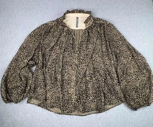 NUOVA camicetta Anthropologie Estella stampata trasparente donna L stampa animalier bottoni - Foto 1 di 11