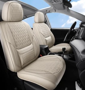 NUEVO Juego Completo Fundas de Asiento de Coche Beige Tostado, Lujo Imitación Cuero Diamante-Juego Completo - Imagen 1 de 5