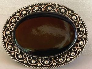 Vintage Sterlingsilber Onyx Brosche Anhänger mit handgefertigter Silberarbeit Mexiko - Bild 1 von 8