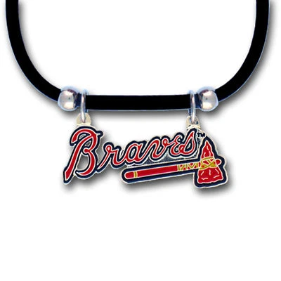 Atlanta Braves Rubber Cord Necklace w/ Logo Charm Licensed MLB Jewelry - Image 1 of 3
