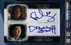Topps Star Wars Card Trader Super Rare Signature - Jyn Erso Chirrut Îmwe
