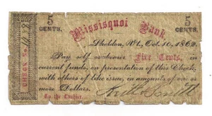 1862 Missisquoi Bank, Sheldon, VT - Five Cent Obsolete Scrip Note No. 1488 - Picture 1 of 2