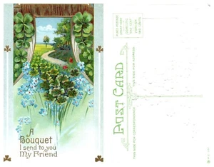 4 Leaf Clover--A Bouquet I send to you My Friend" Unused PC St. Patricks Vintage - Picture 1 of 1