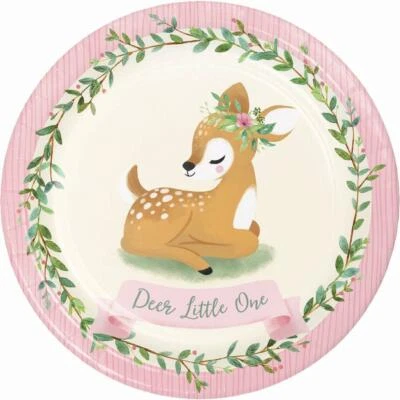 Pink Deer Paper Plates Girls Birthday Party 1st Birthday Baby Shower 23cm Plates - Image 1 of 2