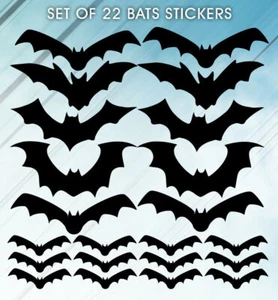 22 Halloween Stickers Bat Black Vinyl Window Decorations Spooky Party Kids Wall - Picture 1 of 1