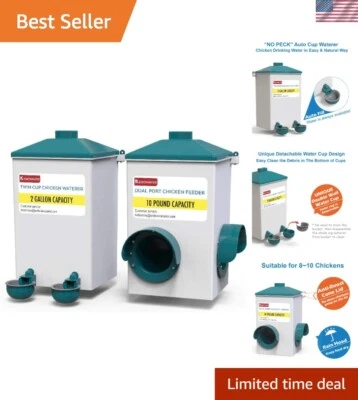 Juego completo para el cuidado del pollo: riego automático y alimentador sin residuos, 2 galones Foto 1 de 4