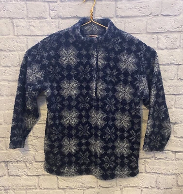 Vintage L.L. Bean Sherpa Fleece Jacket Coat Snowflake Print Blue Women's Medium - Image 1 of 4