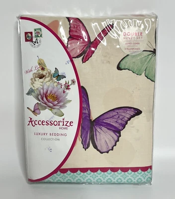 Conjunto de capa de edredom dupla Accessorize Home borboletas dispersas 200 x 200 cm conjunto de cama - Imagem 1 de 4