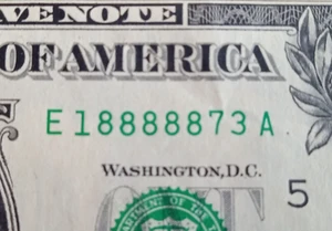 FIVE in a Row 8s!! Fancy Serial Number E 18888873 A Series 2021 FW Print - Picture 1 of 5