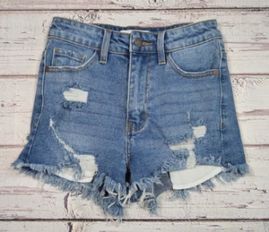 Nature Denim Cut-Off Distressed Jean Shorts Women Junior Size XS Pre-Owned - Picture 1 of 11