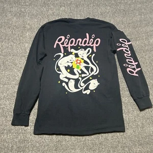Rip N Dip Shirt Long Sleeve Small Black Crew Neck Cat Mushroom - Picture 1 of 8