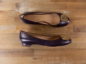 SALVATORE FERRAGAMO Fiamma purple leather ballet flats 8 38.5 metal buckle - Picture 1 of 11