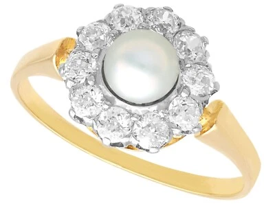 Antique Edwardian Pearl and 0.30Ct Diamond 18k Yellow Gold Cluster Ring - Image 1 of 4