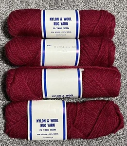 Vintage Teppich Garn 4 Knäuel 50/50 Nylon/Wolle 70 Yd #28 Cranberry Rot Posten 3520 - Bild 1 von 3