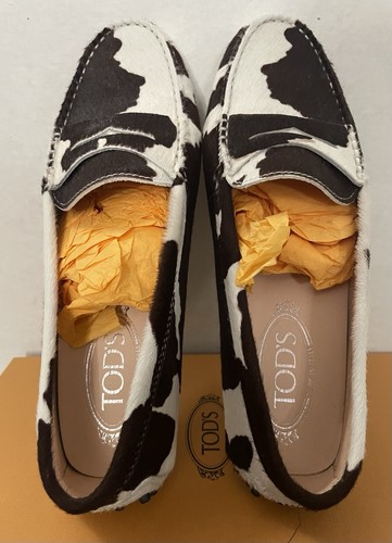 Mocassini Tod’S Gommini Mocassino Stampa Mucca Capelli di Vitello Pelliccia Driver. Taglia 7 nuova con scatola