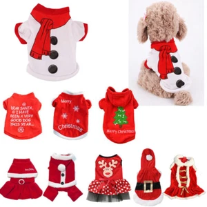 Cute Dog Puppy Christmas Santa Warm Costumes Coat Clothes Pet Apparel Shirt - Picture 1 of 111