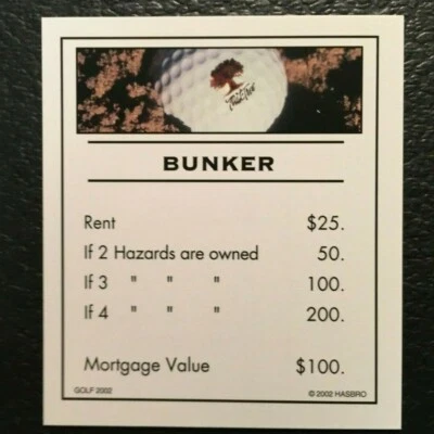Monopoly  Golf   BUNKER  Title Deed Card  2002 NOS - Image 1 of 4