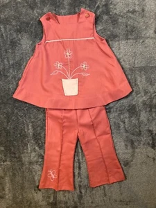 Vintage 70er Jahre 2 Stück Pullover und Schlag Bein Hose Set-Größe 3T-rosa und Blumen- - Bild 1 von 8