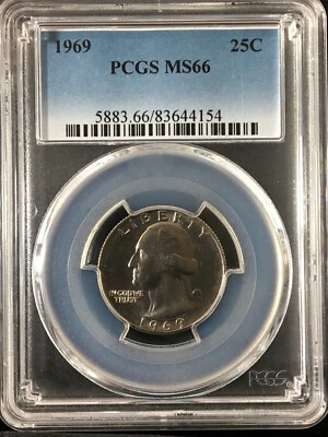 1969 Washington Quarter 25c PCGS MS66 - Tough Date in Gem - Image 1 of 4