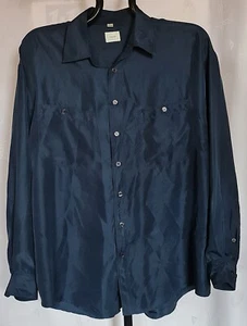 VINTAGE AUTHENTIC CANDA SOLID BLUE SILK MEN DRESS SHIRT SIZE:US16 1/2;EU 42 - Picture 1 of 6