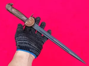 Military European Short Sword Blade Dagger Knife Eagle Head Brass Handle Sheath - Picture 1 of 10