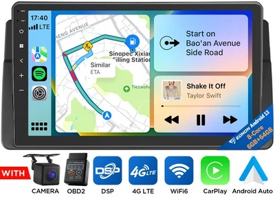 E46X6S 9" QLED Android 13 6+64 Car Stereo GPS Sat Nav CarPlay DSP 4G for BMW E46 - Image 1 of 4
