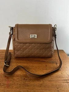 π₯ STRADA embossed Quilted Brown Leather Satchel Tote Cross Body Medium - Picture 1 of 12