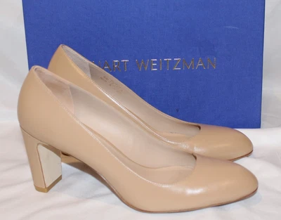 Stuart Weitzman Vida 75 Smooth Leather Block Heel Pumps NUDE U 8 NIB $475 - Image 1 of 4