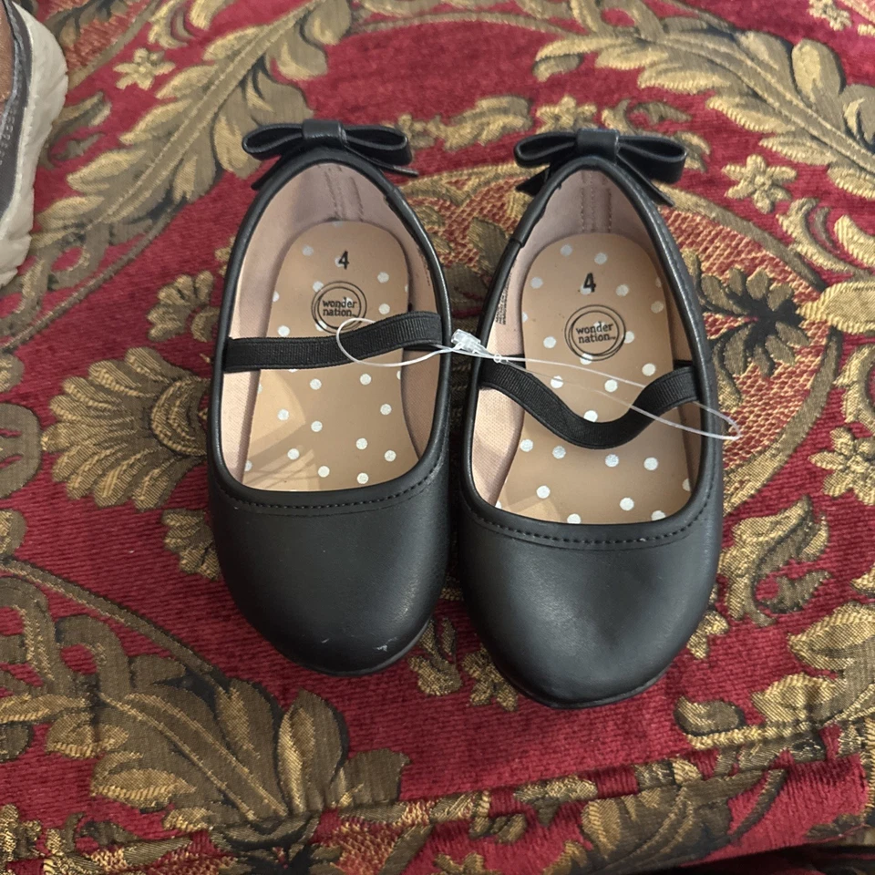 Infant Toddler Girls Size 4 Mary Jane Ballerina Black Slip On Dress Shoes - Image 1 of 4