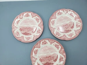 3 Johnson Bros England Old Britain Castles 8" Essteller rosa/rot Eisenstein - Bild 1 von 8