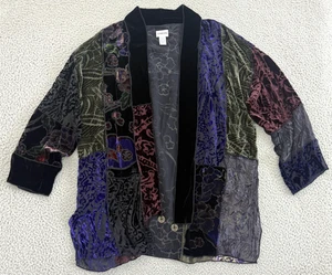 Giacca seta Chicos tg 1 misto seta burnout velluto patchwork kimono boho spolverino - Foto 1 di 10