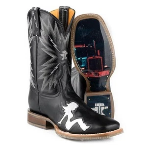 Botas vaqueras de hojalata para hombre con suela Keep On Truckin hechas a mano negras - Imagen 1 de 3