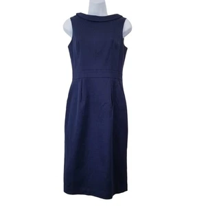 Vestido Vaina Boden Azul Marino Texturizado Midi Sin Mangas Escote Doblado Mujer 4L - Imagen 1 de 14