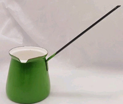 Vintage Turkish Coffee Pot Butter Warmer Ladle Cream Green Color - Image 1 of 4