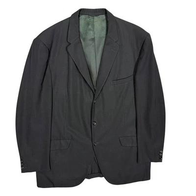 Vintage Bespoke 1961 Blazer Jacket Wool Heavyweight Sport Coat Black 46R - Image 1 of 4