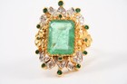 O59C17- Gold 375 9kt Ring Smaragd ca. 6ct & Altschliff Diamanten Schmucksteinen