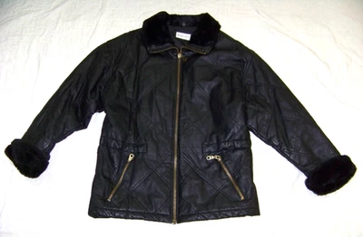 Abrigo de cuero negro vintage Charles Klein con ribete de piel sintética - S - WPL 12739 Foto 1 de 4