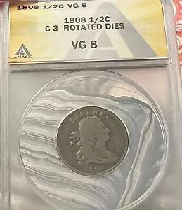 1808 Draped Bust Half Cent ANACS VG 8 C-3 Rotated Dies - Picture 1 of 4