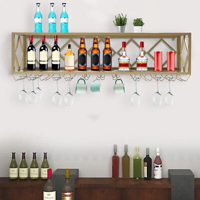 New Wall-Mounted Wine Rack with Wine Glass Rack Metal Wine Storage Display Shelf - Image 1 of 4