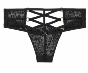 Victorias Secret Very Sexy Black Snake Lace O-Rings High Waist Thong Size S NWT - Picture 1 of 8