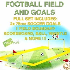 FOOTBALL FIELD & 2 GOALS Toy Set Ball Soccer Net Whistle Training Kids Junior - Picture 1 of 1