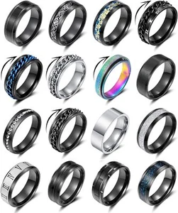 16PCS Stainless Steel Band Rings for Men Women Fidget Rings Spinner Rings for An - Picture 1 of 7