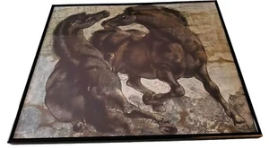 VINTAGE 1961 HANS ERNI TWO HORSES SIGNED PRINT REPRODUCTION FRAMED 18 X 23" - Picture 1 of 6