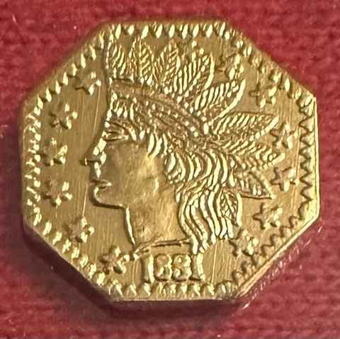 1881 OCTAGON INDIAN HEAD 1/4 CALIFORNIA GOLD TOKEN IN DISPLAY HOLDER   #23 Cover
