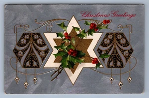 Cartolina vintage auguri vacanze di Natale vischio stella - Foto 1 di 2