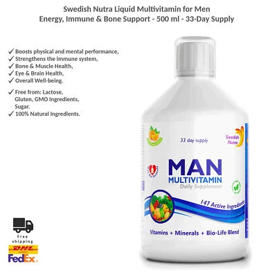 Swedish Nutra Liquid Multivitamin for Men - Energy, Immune & Bone Support 500ml - Image 1 of 4
