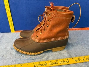 LL Bean Flannel Lined Duck Rain Brown Leather Boots Men's size 9 M - Picture 1 of 21